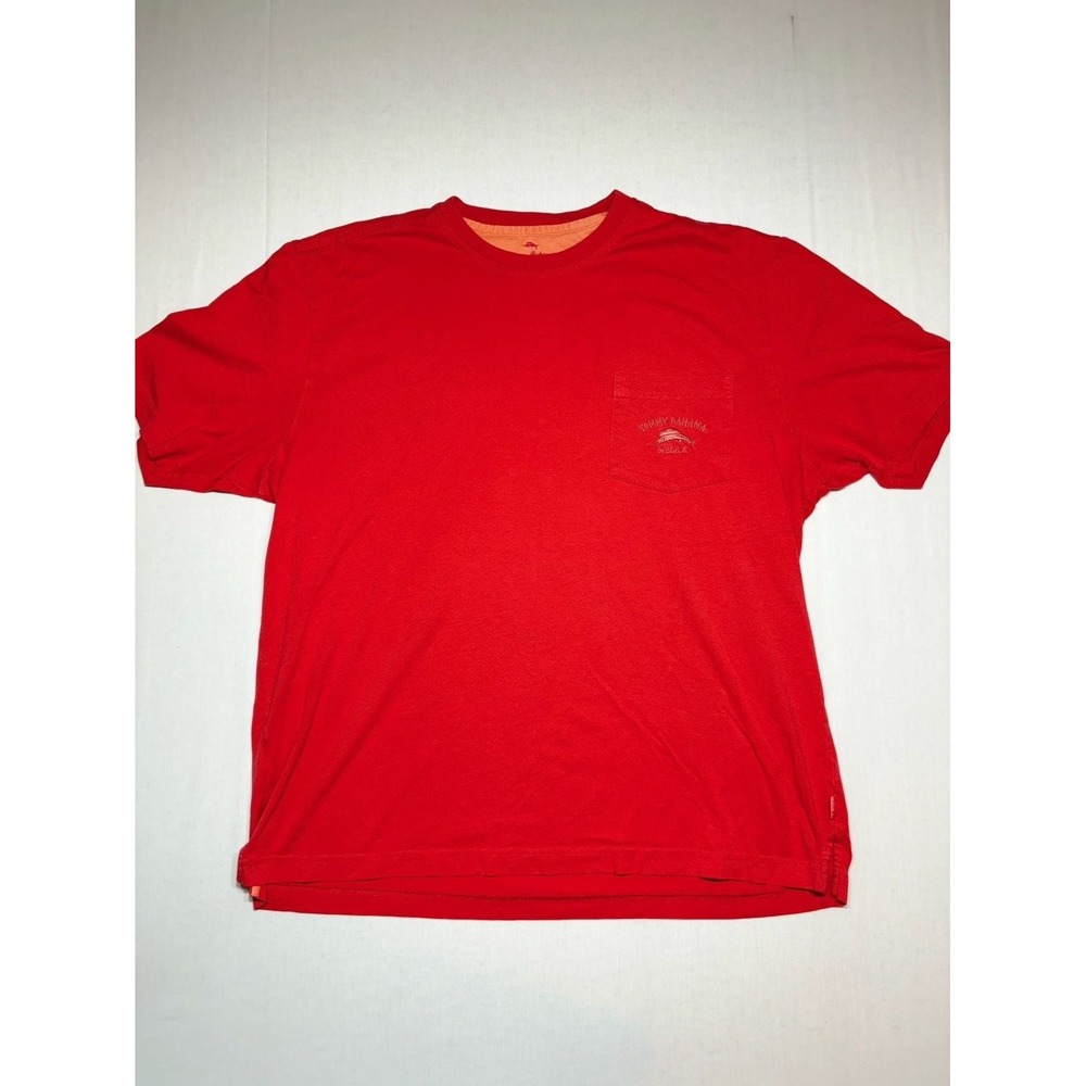 Tommy Bahama Relax Mens Large Red Pima Cotton Pocket T-Shirt Marlin Logo